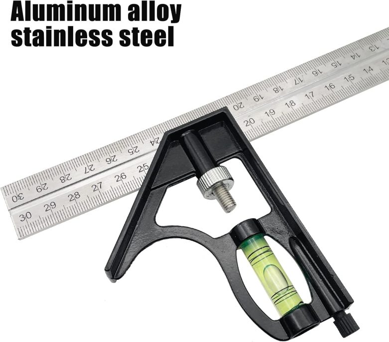 12" Combination Square, 45-90 Degree Marking, Carpentry Woodworking Measure Tools, Combination Square Set, Metal Ruler Framing Square T Ruler Framing Square, Metal Square - Image 3
