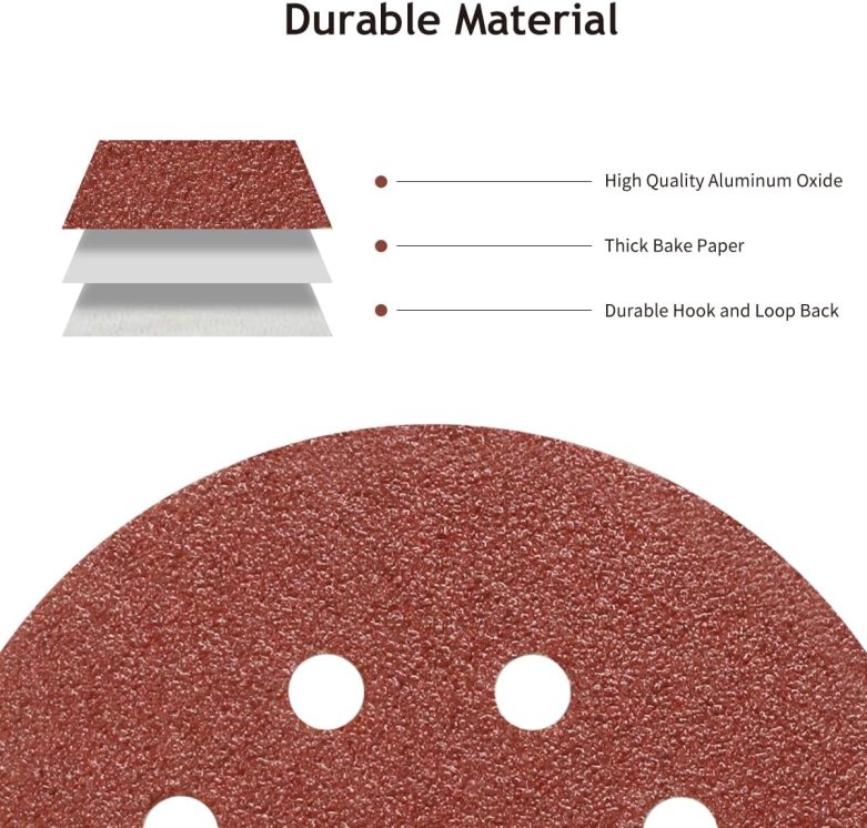 50 PCS 5 Inch 8 Hole Sanding Discs, 60 80 120 240 320 Assorted Grits Hook and Loop Round Sandpaper Pads for Random Orbital Sander - Image 4
