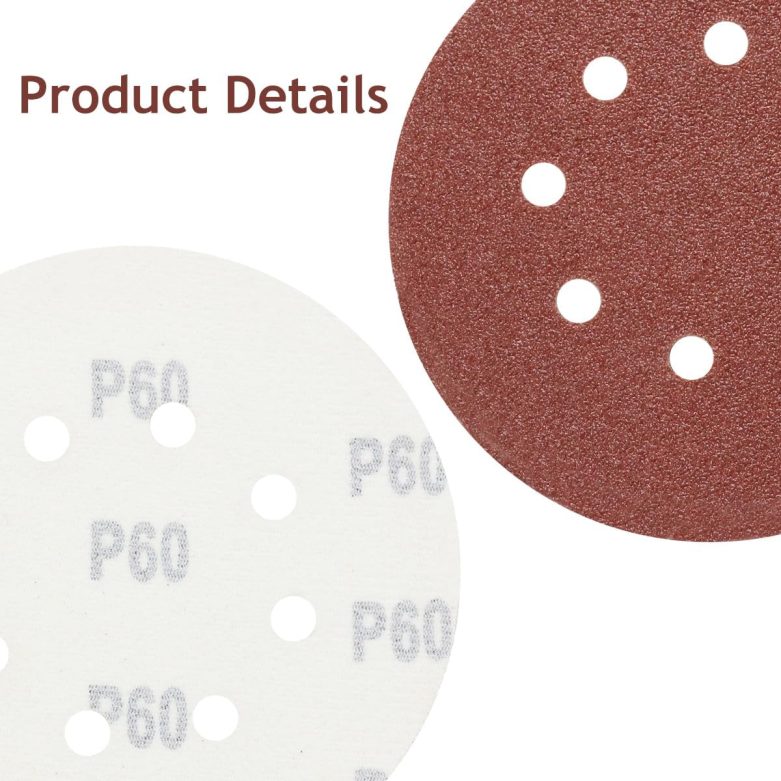 50 PCS 5 Inch 8 Hole Sanding Discs, 60 80 120 240 320 Assorted Grits Hook and Loop Round Sandpaper Pads for Random Orbital Sander - Image 5