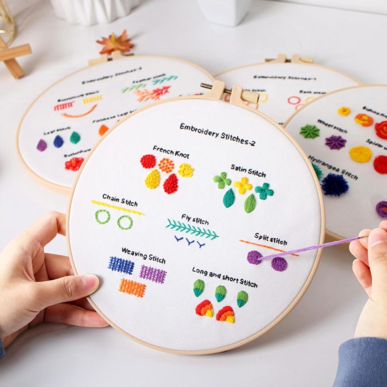 6 Sets Embroidery Kit for Beginners to Learn 28 Basic Embroidery Cross Stitch Practice Kit,DIY Hand Embroidery Kits Includes Stamped Flower Pattern, Hoop, Color Threads,Tools - Image 6