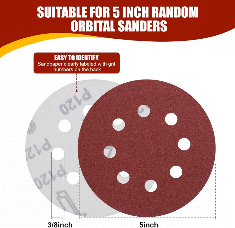 70 PCS 5 Inch Sanding Discs, 40 80 120 180 240 320 400 600 800 Grit Hook and Loop Sandpaper for Random Orbital Sander - Image 3