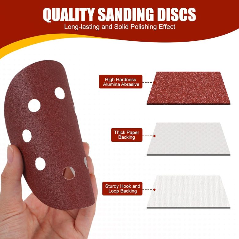 70 PCS 5 Inch Sanding Discs, 40 80 120 180 240 320 400 600 800 Grit Hook and Loop Sandpaper for Random Orbital Sander - Image 4
