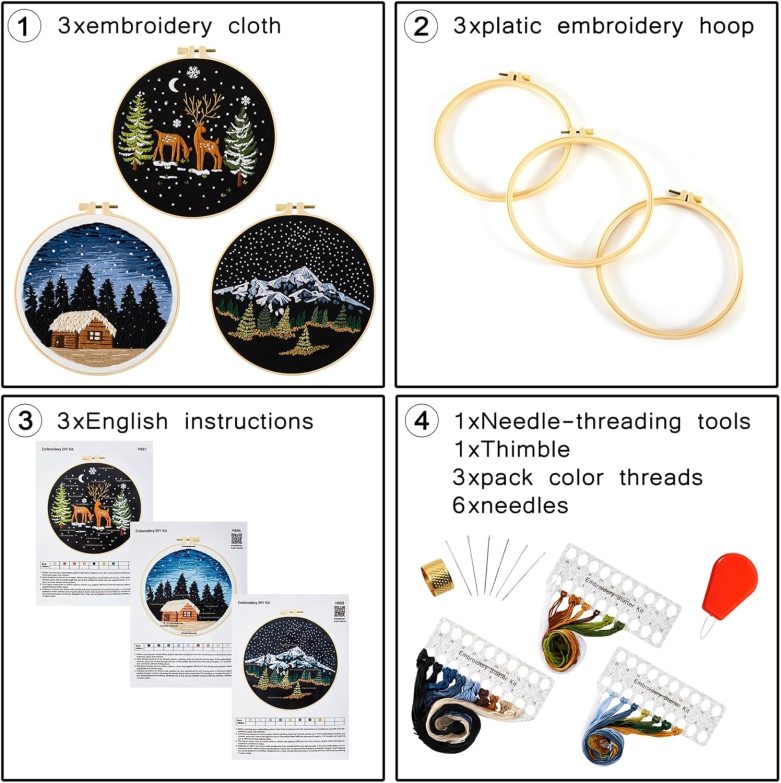 Armindou Embroidery Kit for Beginner Adults, Counted Stamped Cross Stitch kit for Adult Beginner, Hand Embroidery Starter Kits with Pattern, 3 Embroidery Hoop, Fabric (Attached Teaching Video QR Code) - Image 3