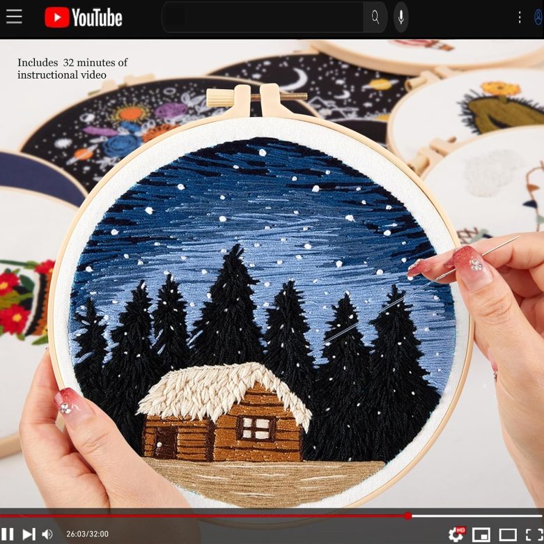 Armindou Embroidery Kit for Beginner Adults, Counted Stamped Cross Stitch kit for Adult Beginner, Hand Embroidery Starter Kits with Pattern, 3 Embroidery Hoop, Fabric (Attached Teaching Video QR Code) - Image 4