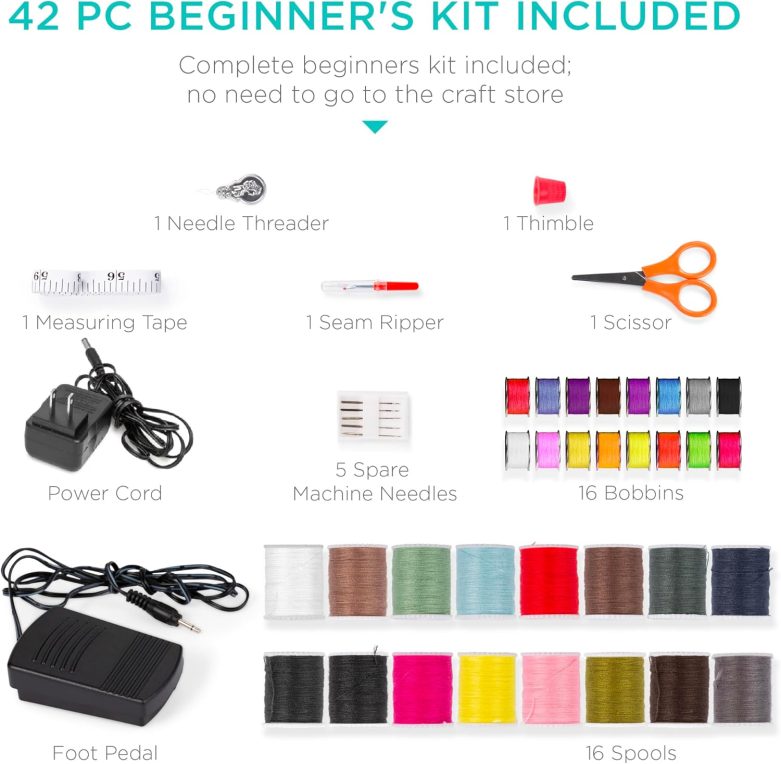Best Choice Products Compact Sewing Machine, 42-Piece Beginners Kit, Multifunctional Portable 6V Beginner Sewing Machine w/ 12 Stitch Patterns, Light, Foot Pedal, Storage Drawer - Pink/White - Image 2