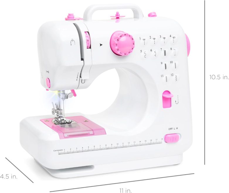 Best Choice Products Compact Sewing Machine, 42-Piece Beginners Kit, Multifunctional Portable 6V Beginner Sewing Machine w/ 12 Stitch Patterns, Light, Foot Pedal, Storage Drawer - Pink/White - Image 7