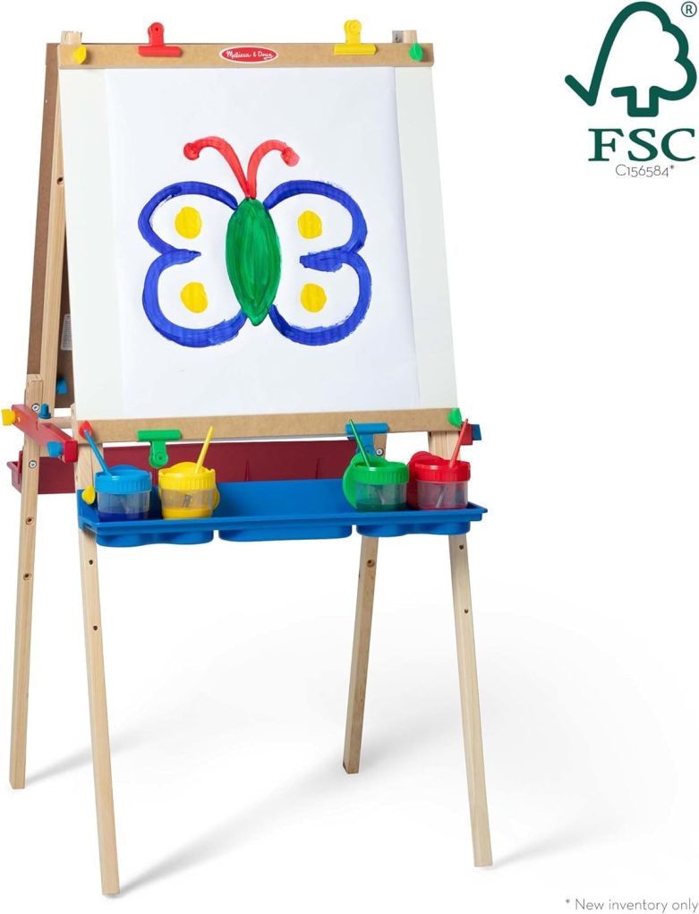 Melissa & Doug Deluxe Standing Art Easel - Dry-Erase Board, Chalkboard, Paper Roller - FSC Certified - Image 4