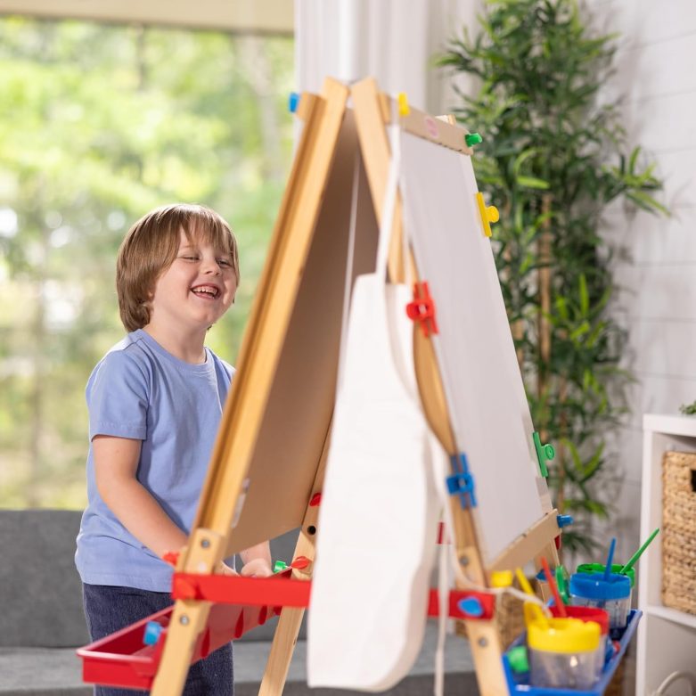 Melissa & Doug Deluxe Standing Art Easel - Dry-Erase Board, Chalkboard, Paper Roller - FSC Certified - Image 8