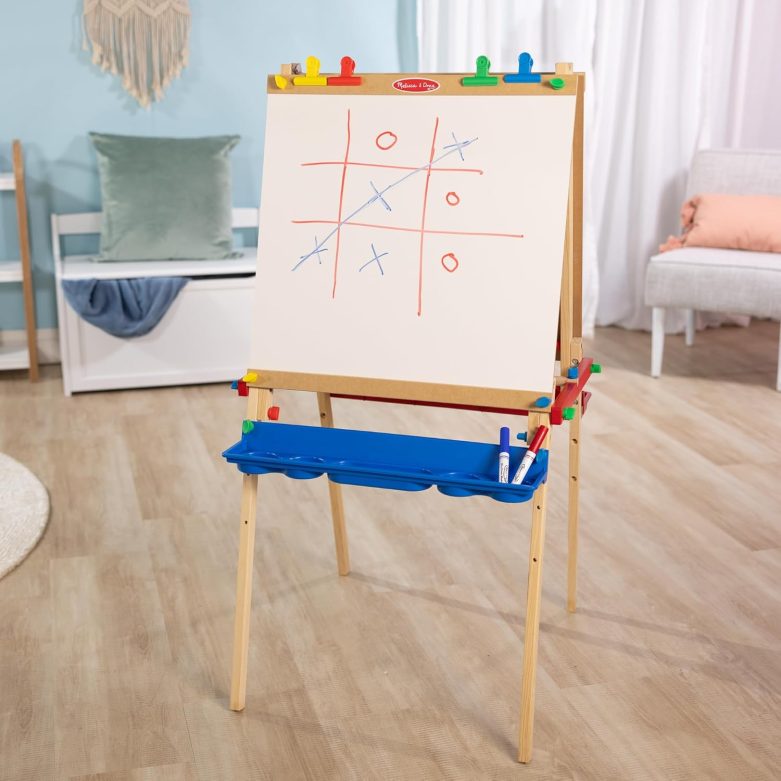 Melissa & Doug Deluxe Standing Art Easel - Dry-Erase Board, Chalkboard, Paper Roller - FSC Certified - Image 10
