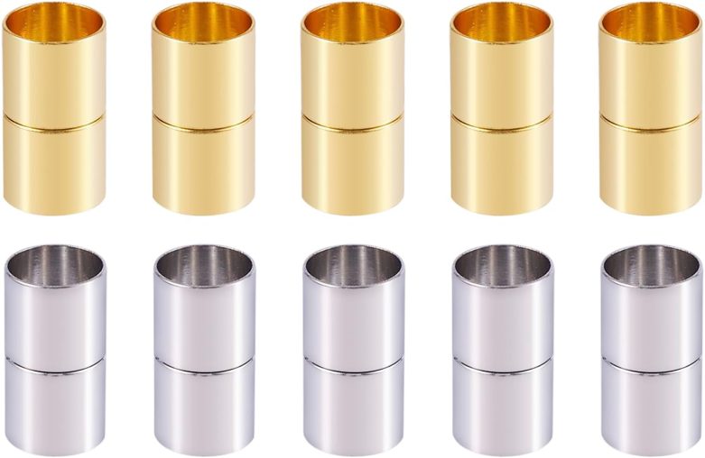 Pandahall 10 Sets Column Brass Jewelry Necklace Clasps Connectors Golden & Silver Plated for DIY Bracelet Necklace Making, Hole: 9mm