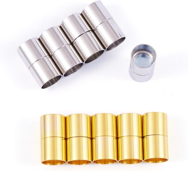 Pandahall 10 Sets Column Brass Jewelry Necklace Clasps Connectors Golden & Silver Plated for DIY Bracelet Necklace Making, Hole: 9mm - Image 2