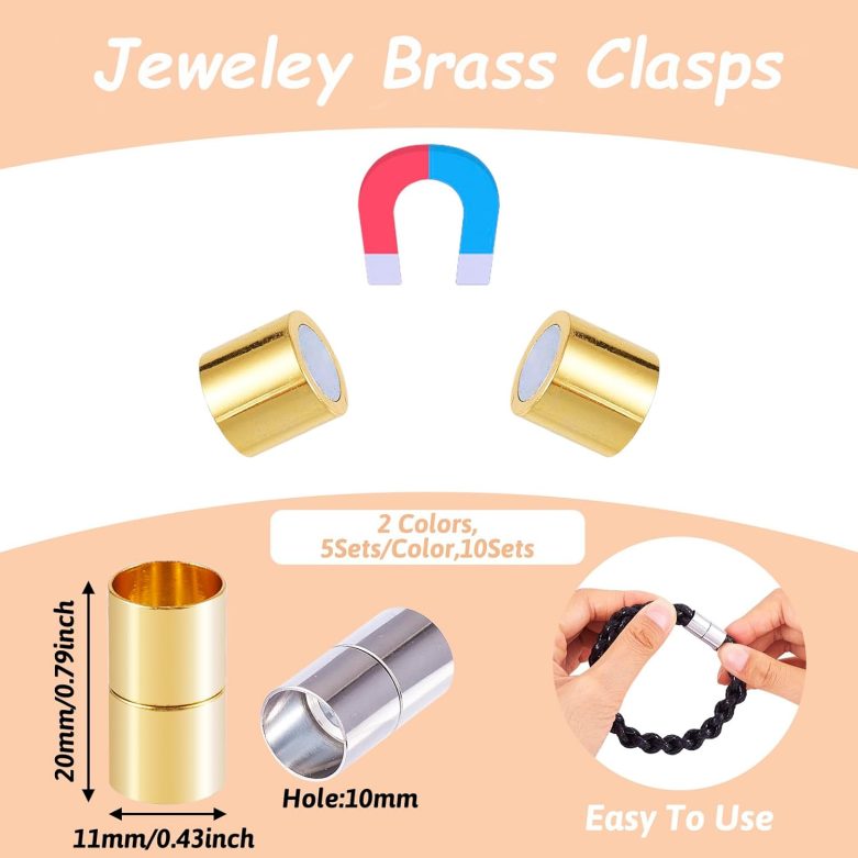 Pandahall 10 Sets Column Brass Jewelry Necklace Clasps Connectors Golden & Silver Plated for DIY Bracelet Necklace Making, Hole: 9mm - Image 5