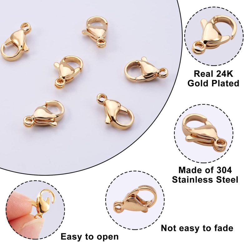 Pandahall 100Pcs 304 Stainless Steel Lobster Claw Clasps Real 18K Gold Plated 12x7x4mm Polishing Jewelry Clasps Connectors for Bracelet Necklace Jewelry Making - Image 5
