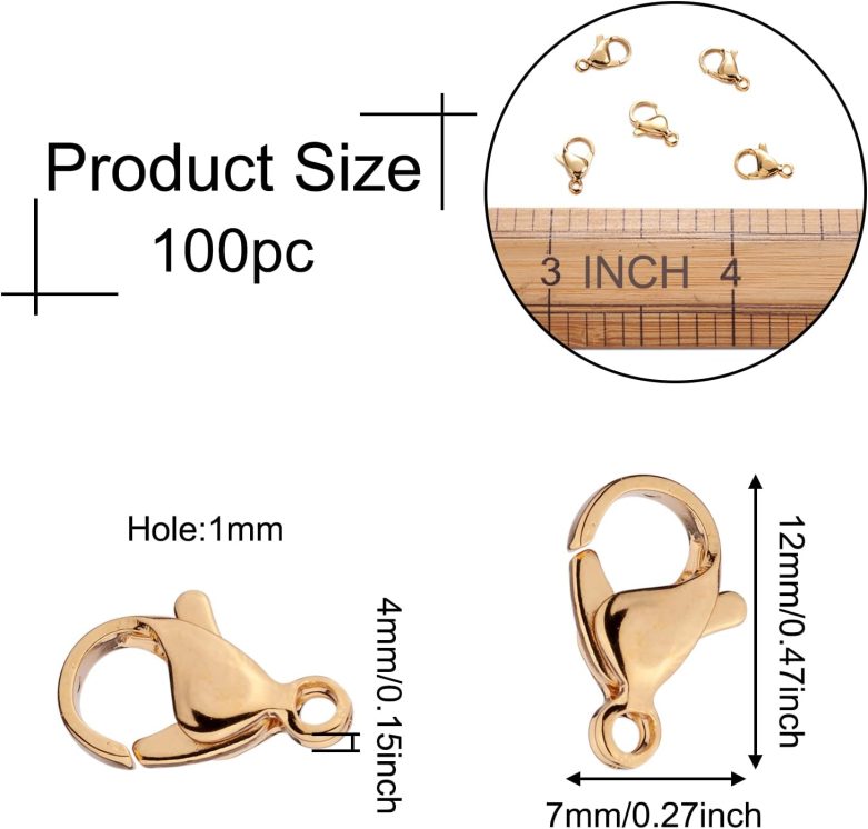 Pandahall 100Pcs 304 Stainless Steel Lobster Claw Clasps Real 18K Gold Plated 12x7x4mm Polishing Jewelry Clasps Connectors for Bracelet Necklace Jewelry Making - Image 6